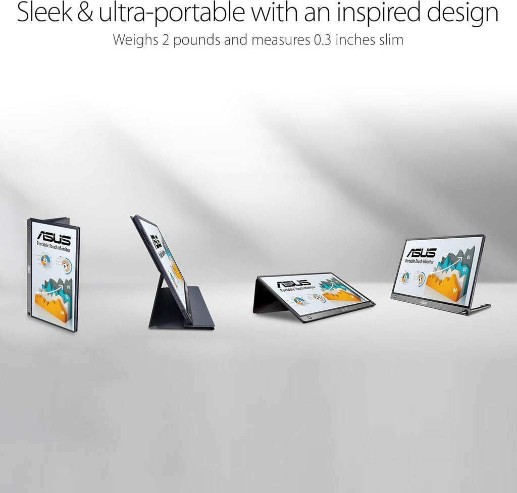 ASUS ZenScreen Touch Screen 15.6' 1080P Portable USB (MB16AMT) - Full HD (1920 x 1080), IPS, Anti-Glare, Built-in Battery, Speakers, Eye Care, USB Type-C, Micro HDMI, Smart Case, 3-Year Warranty