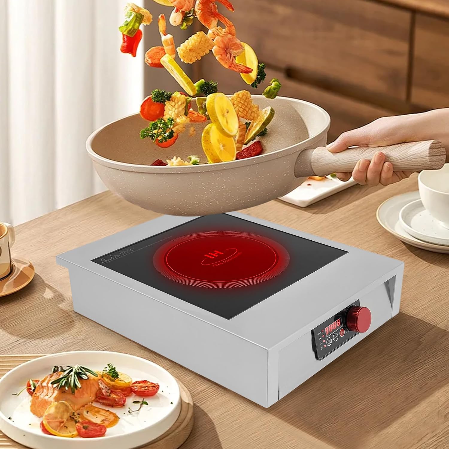 Commercial Induction Cooktop, Professional Electric Stove Hot Plate 3500W 110V with Led Display, Portable Induction Burner Single Stove Burner Electric for Cooking, 17.72 * 13.78 * 4.72 In, 电磁炉