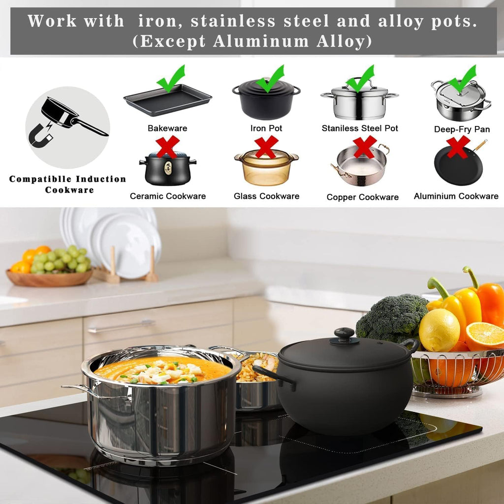 Karinear 24 Inch Induction Cooktop 3 Burners, 6800W Built-in Induction Stovetop with Flex Zone,Child Safety Lock, Timer, Boost, Slider Control Black Glass Electric Cooktop 220-240V Hard Wire