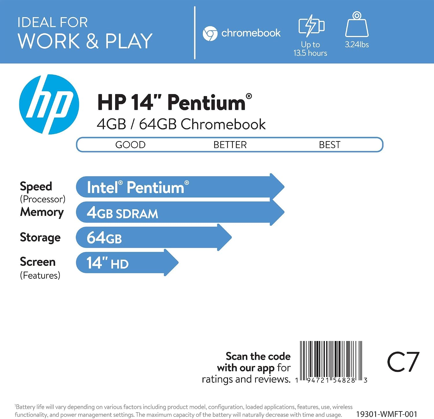 HP 2020 Flagship 14 Chromebook Laptop Computer 14-inch HD SVA Anti-Glare Display Intel Celeron N5000 Processor 4GB DDR4 64GB eMMC WiFi Webcam Chrome OS (Renewed)
