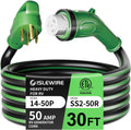 50 Amp 30 Feet RV Power Cord, Heavy Duty 6/3 + 8/1 Gauge STW 50A Generator Cord, NEMA 14-50P to SS2-50R LED Power Indicator Twist Lock for RV Trailer Camper and Generator to House, ETL Listed