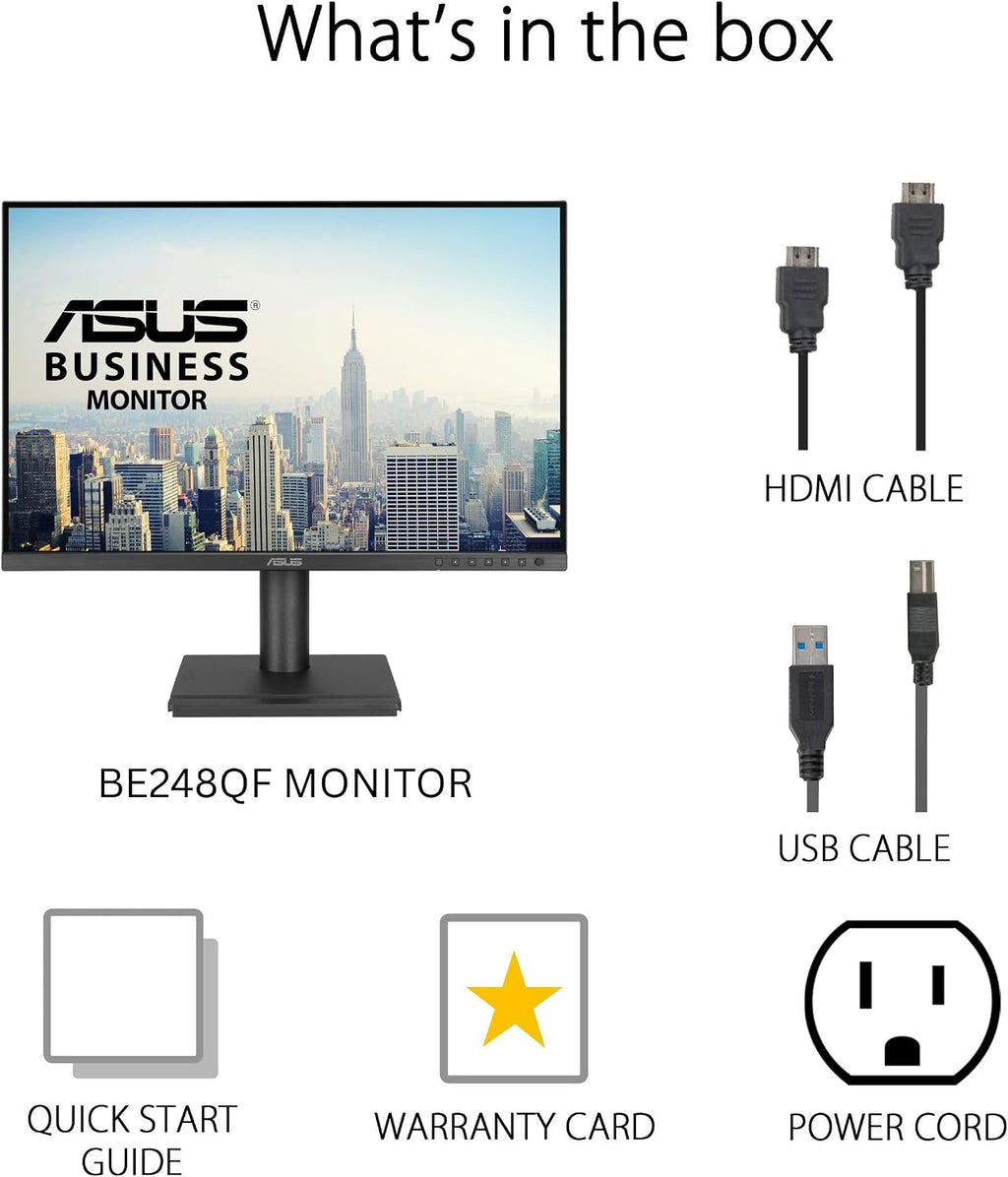 ASUS 24' Business Monitor (BE248QF) - WUXGA (1920x1200), IPS, 100Hz, Frameless, Speakers, Height Adjustable, Ergonomic Design, HDMI, Eye Care, VESA Wall Mountable, 3 yr Warranty