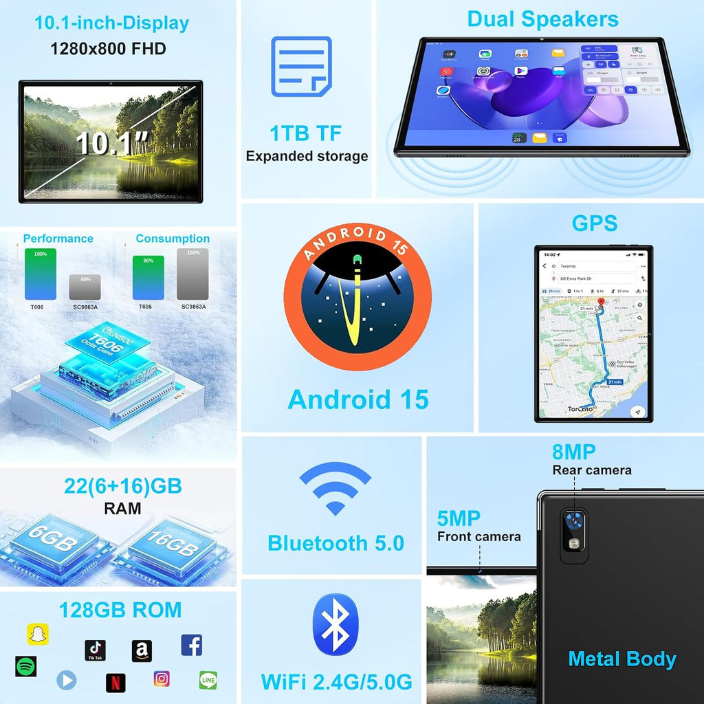 2026 Tablet, 10 Inch Android 15 Tablets 22GB+128GB+1TB Expand, 2-in-1 Octa-Core Electronic Tablet with Keyboard Mouse Case, 8000mAh Battery, 1280x800 HD IPS Display, GPS,Widevine L1, Metal Body -Grey