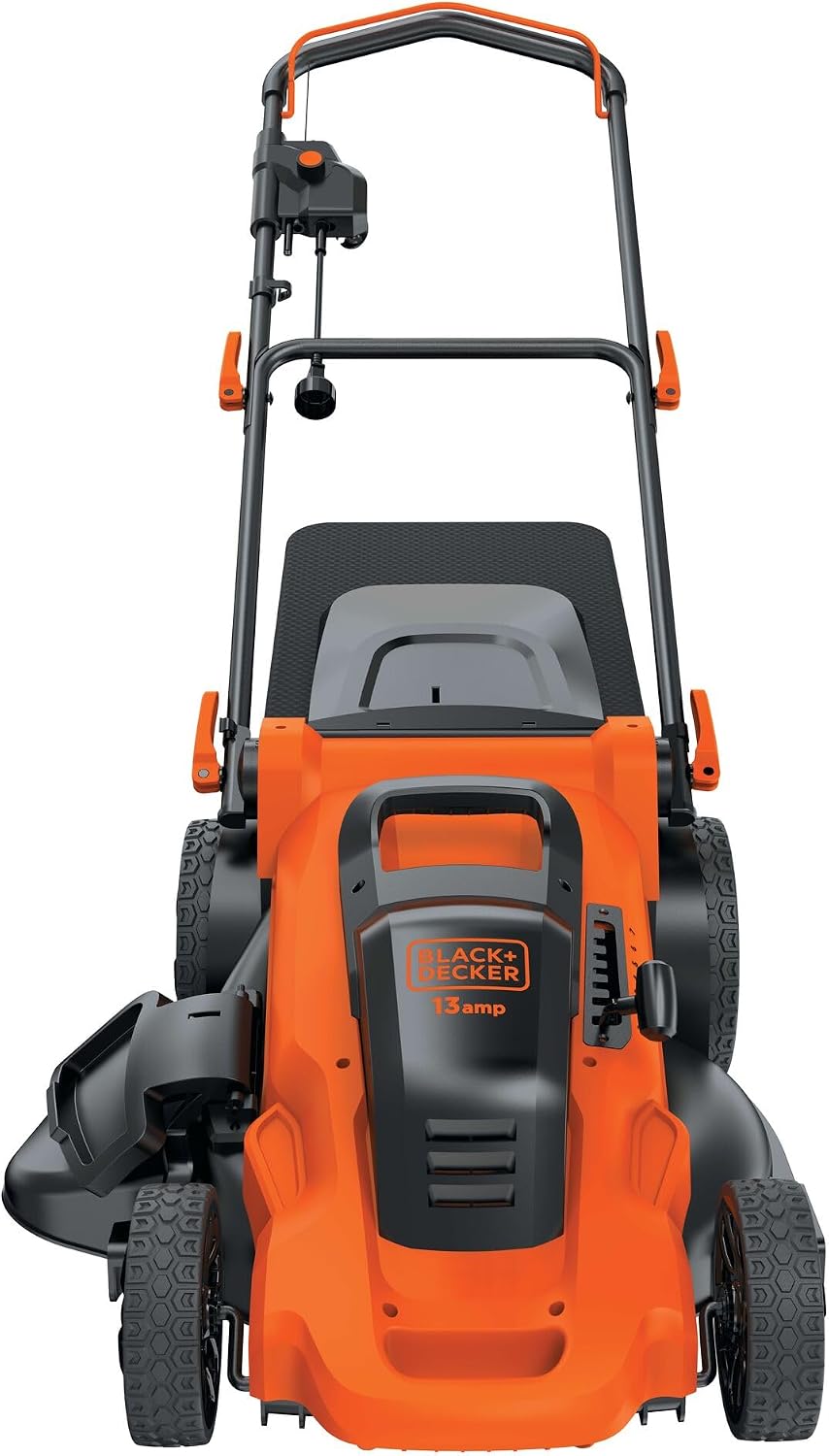 BLACK+DECKER 20-Inch Corded Electric Lawn Mower, Ultra Light Push Mower, 13-Amp High Output Motor, 3 in 1 Cutting Versatility, Tool Free Height Adjustment, 7-setting Cutting Height (MM2000)