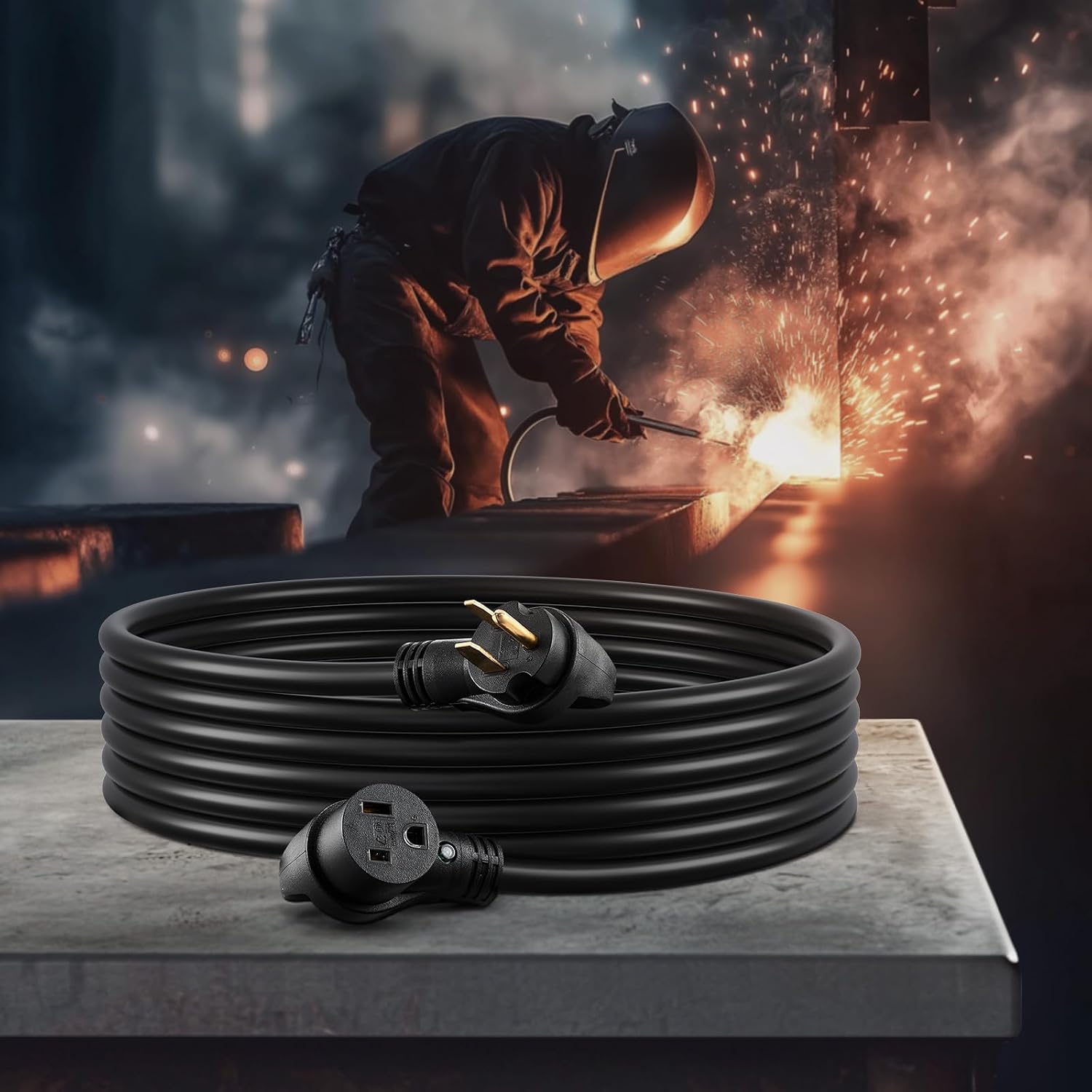 VEVOR 40-Amp Generator Extension Cord 50FT, 8AWG 7500W Heavy Duty Power Cord, NEMA 6-50P to 6-50R STW Welder Cord, ETL Listed for Generator & Welder with Storage Bag
