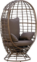 Outsunny Wicker Egg Chair, 360 Rotating Indoor Outdoor Boho Basket Seat with Cushion and Pillows for Backyard, Porch, Patio, Garden, Handwoven All-Weather PE Rattan, Steel Frame, Brown