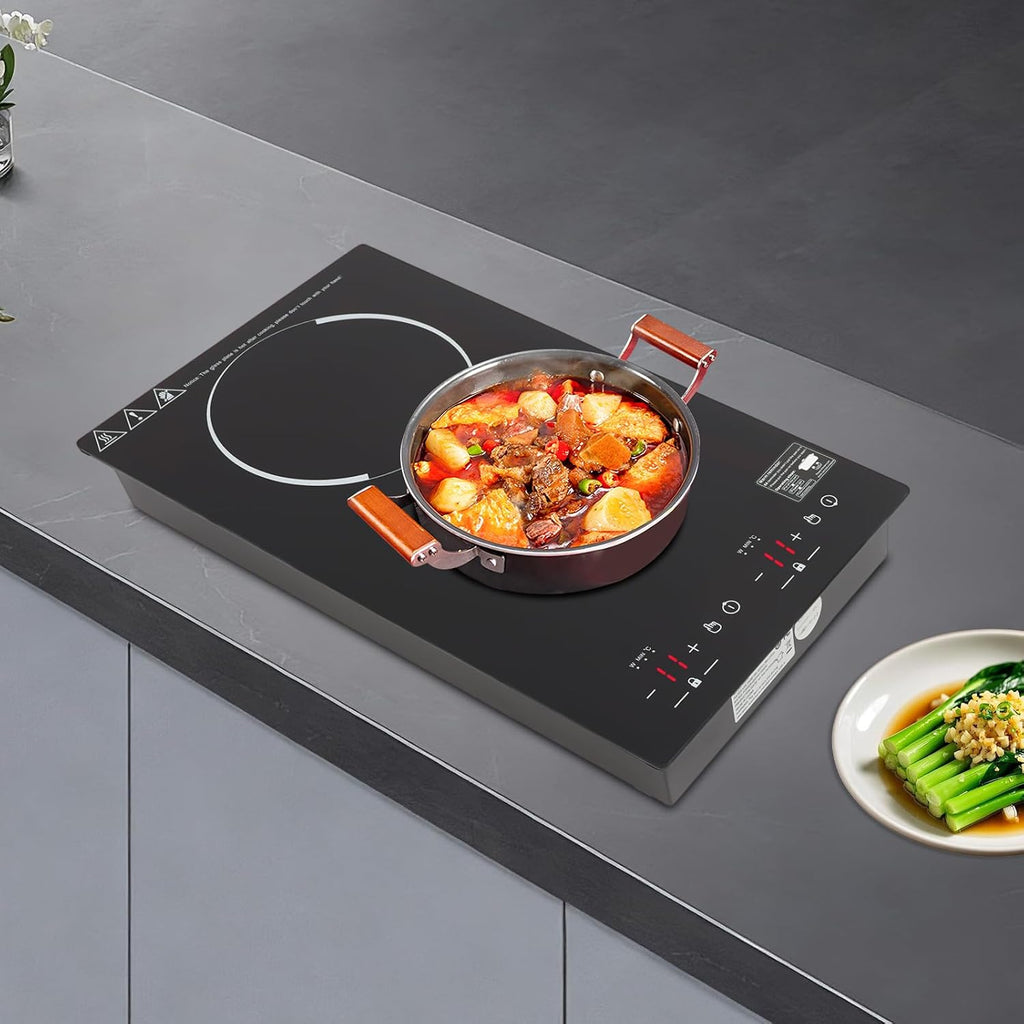 2300W Double Burners Induction Cooktop,Portable Electric Stove with US Plug, Touch Control,Safety Lock, 9 Gears Firepower Countertop Induction Cooker for Kitchen Camping RV (Double Burners B)