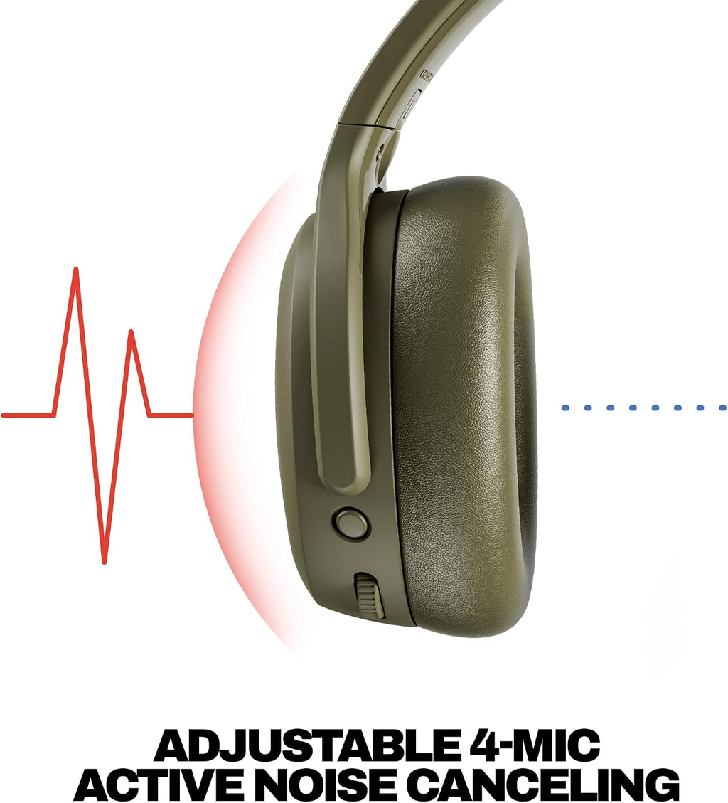 Skullcandy Crusher ANC 2 Wireless Over-Ear Bluetooth Headphones with Multi-Sensory Bass, Active Noise Cancelling, Up to 60 Hours Battery, Microphone for iPhone Android - Drab