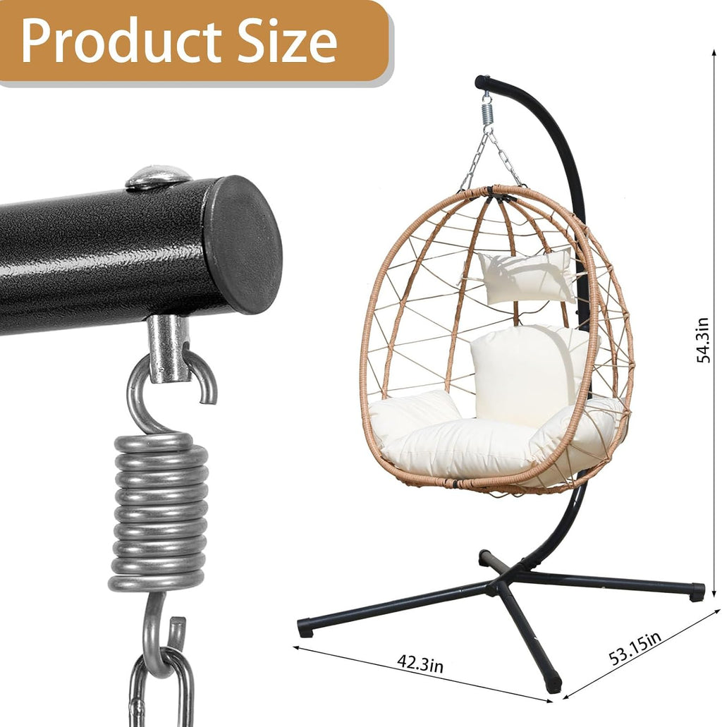 Hanging Egg Chair with Stand Indoor Swinging Chair Outdoor Hammock Egg Chair for Patio, Bedroom, Garden and Balcony (Milky White, Small)