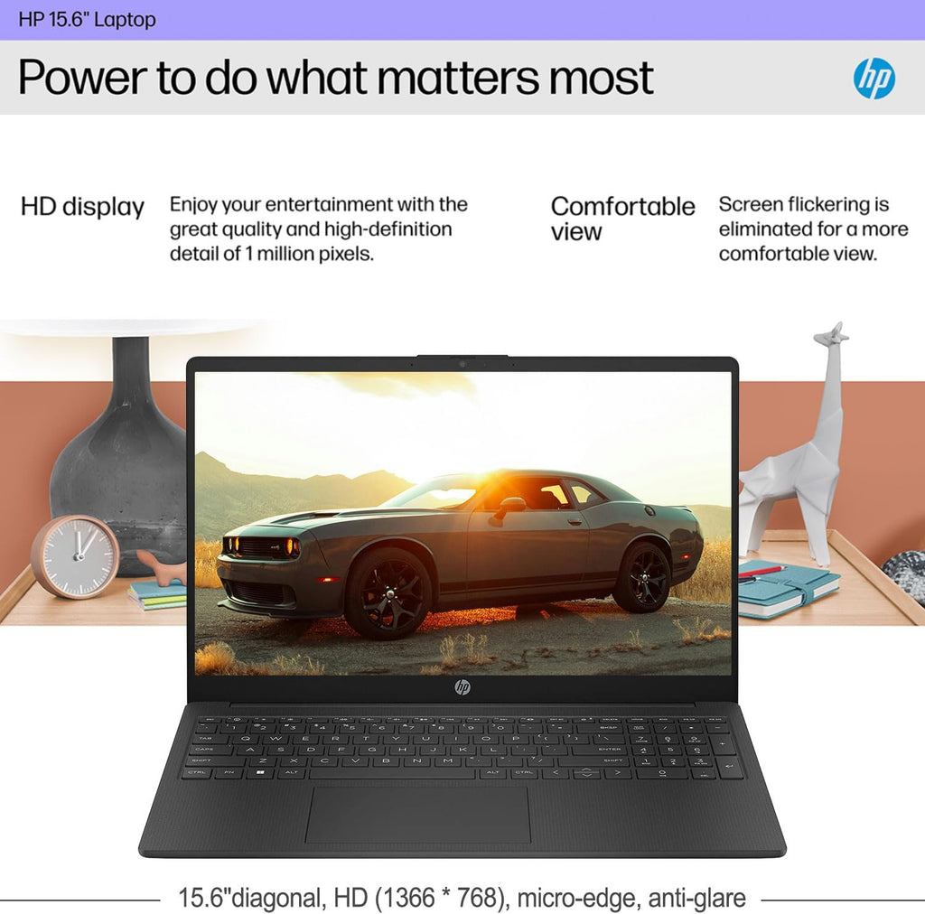 HP 15.6' Portable Laptop (Include 1 Year Microsoft 365), HD Display, Intel Quad-Core N200 Processor, 8GB RAM, 128GB Storage, Wi-Fi 6, Webcam, HDMI, Numeric Keypad, Windows 11 Home, Black