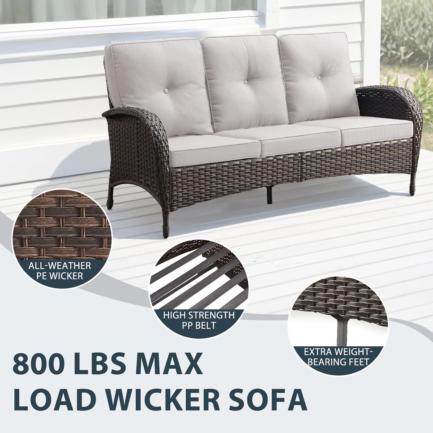 5 Piece Patio Furniture Set with Fire Pit Table - Wicker Patio Conversation Set with Swivel Glider, 3-Seat Sofa, Tempered Glass Side Table for Deck Backyard - Brown Wicker Beige Cushion