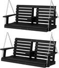 KINGYES Outdoor Patio Swing Set - 2 Seat Hanging Porch Swing with Cup Holders, Waterproof & 660LBS Weight Capacity, Black
