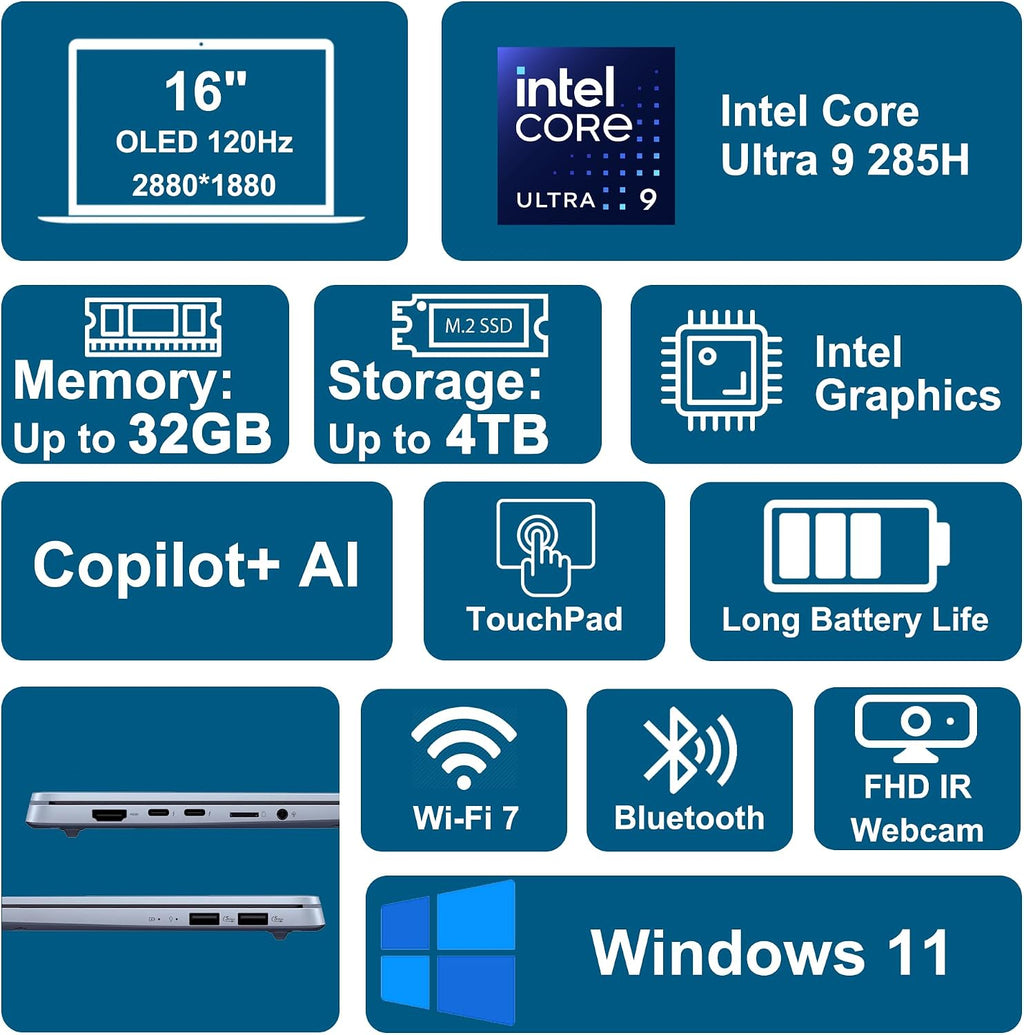 ASUS Vivobook S16 AI PC Laptop 16' 2.8k OLED 120Hz (600nits HDR, 100% DCI-P3) Intel 16-core Ultra 9 285H 32GB DDR5 1TB SSD Backlit for Creator Business Professional Work Win11 ICP Hub