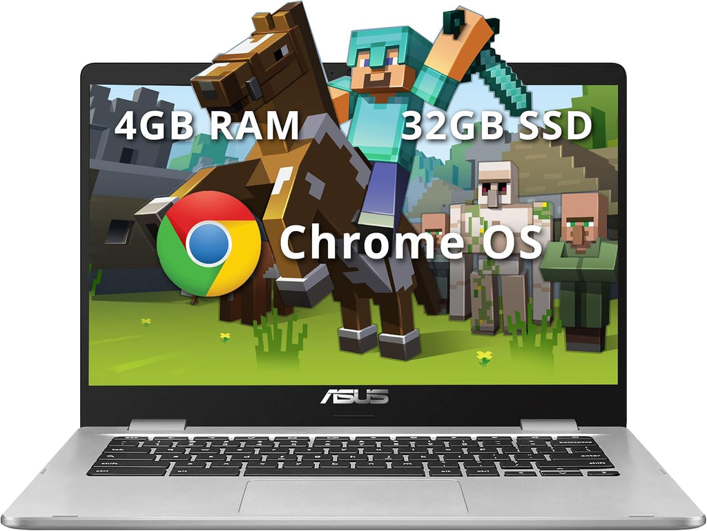 ASUS Chromebook 14' HD Laptop, Intel Celeron N3350 Processor, 4GB RAM, 32GB eMMC Flash Memory, Intel HD Graphics, HD Webcam, Stereo Speakers, Chrome OS, Silver (Renewed)