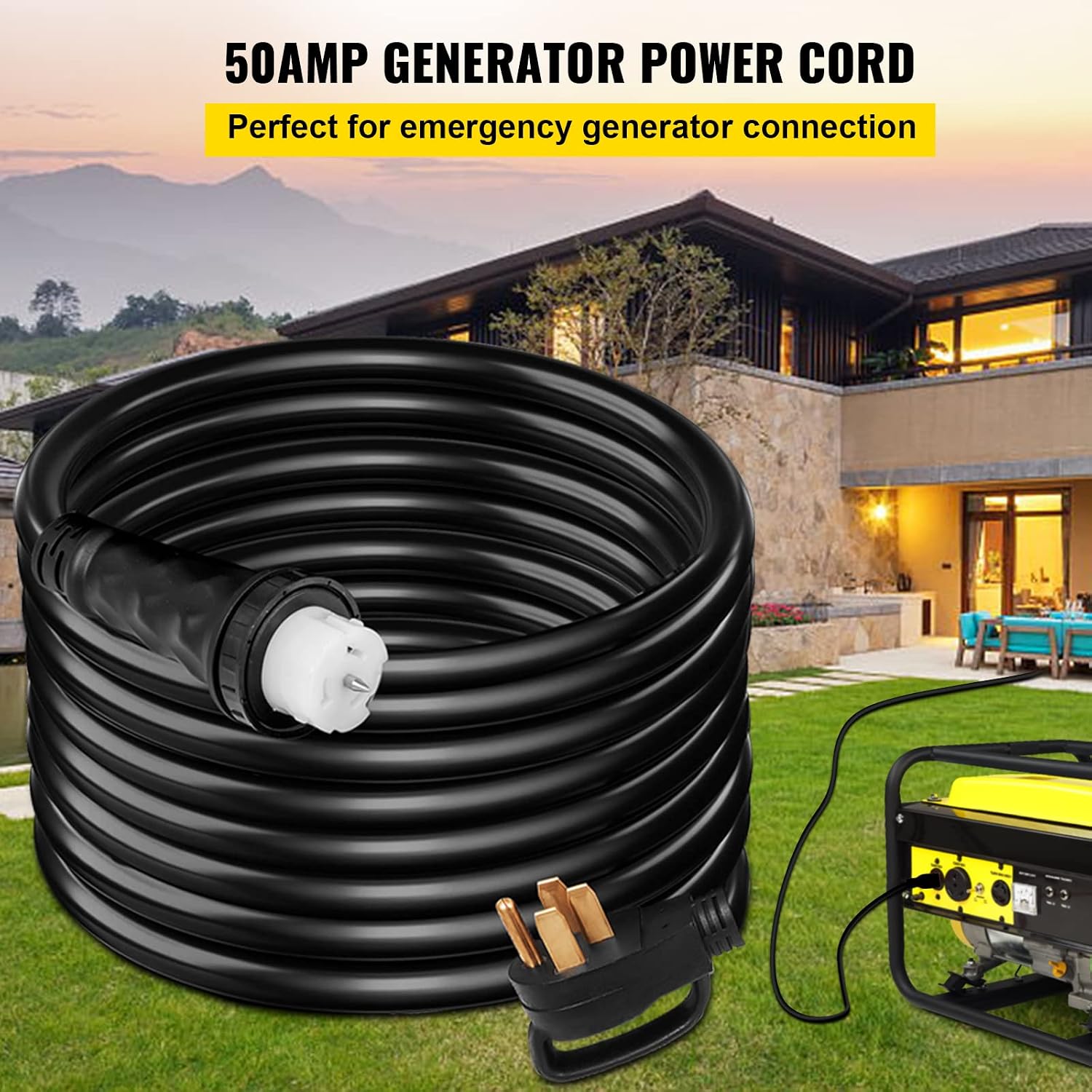 VEVOR 30 FT 50 Amp Generator Extension Cord STW 6/3 + 8/1, 125V 250V Generator Power Cord N14-50P & SS2-50R & CS6364 Twist Lock Connectors