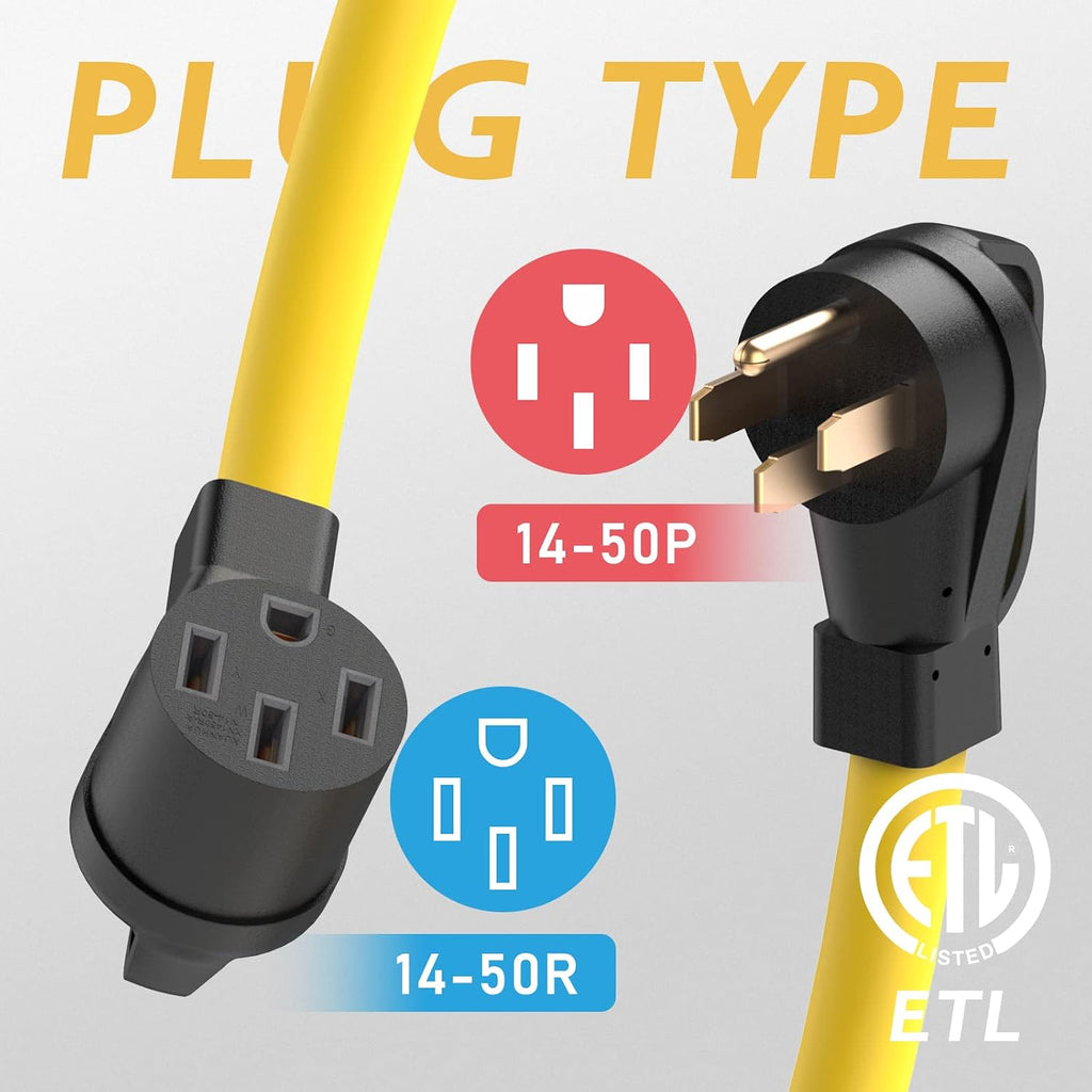 TOOLIOM 50 Amp Generator Cord, NEMA 14-50P/14-50R 50 Amp RV/EV Extension Cord, 125/250V 12500W 6/3+8/1 AWG STW, Power Extension Cord for Generator RV/EV Trailer Camper, UL Listed (50FT)