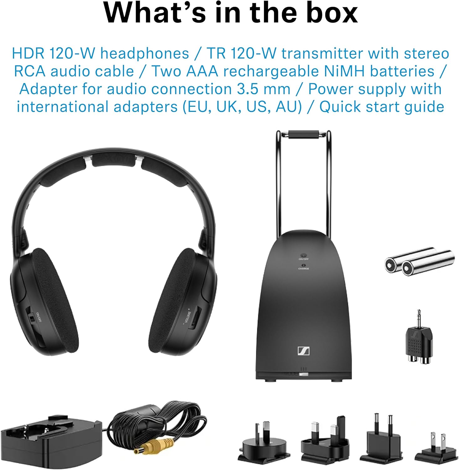 Sennheiser RS 120-W On-Ear Wireless Headphones for Crystal-clear TV Listening with 3 Sound Modes, Lightweight Design, Easy Volume Control, 60 m Range and Convenient Transmitter/Charger Combo - Black