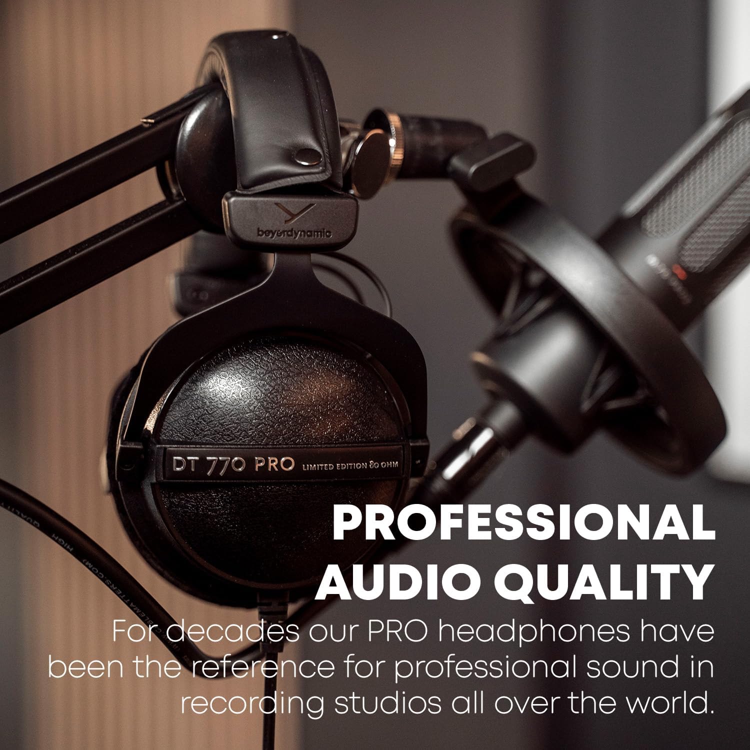 beyerdynamic DT 770 Studio, 80 Ohm, Closed Back, Over Ear, Wired Professional Studio Headphones, Home Recording, Podcast, Monitor, 3m Straight Cable, Black with Gray Velour Ear Pads