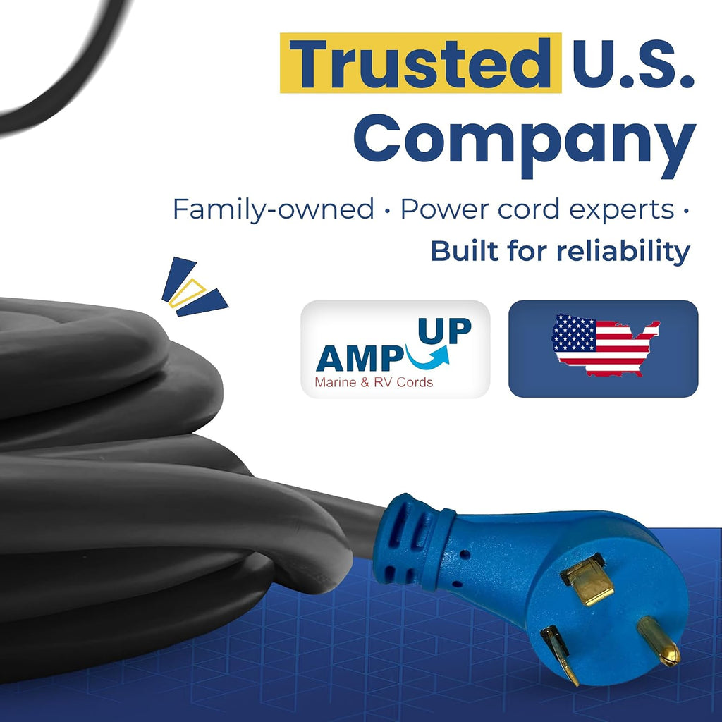Amp Up 30 Amp Generator Cord, 75ft Heavy Duty NEMA L5-30 30amp Generator Power Cord, 3 Prong Extension Cable w/Twist Lock L5-30 end & Indicator Light, TT-30 Molded Ends, Stow 3C Cable from US Company