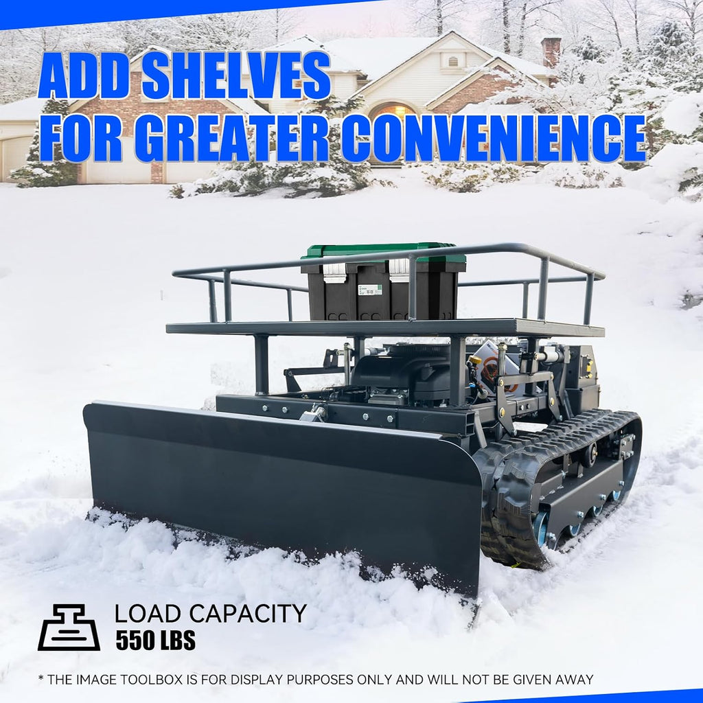 Remote-Controlled Tracked Lawnmower with a Powerful 22hp Brand Engine, Snowplow, and Lifting Rack; All-in-One Lawnmower, Snow Removal, and Transport Machine.