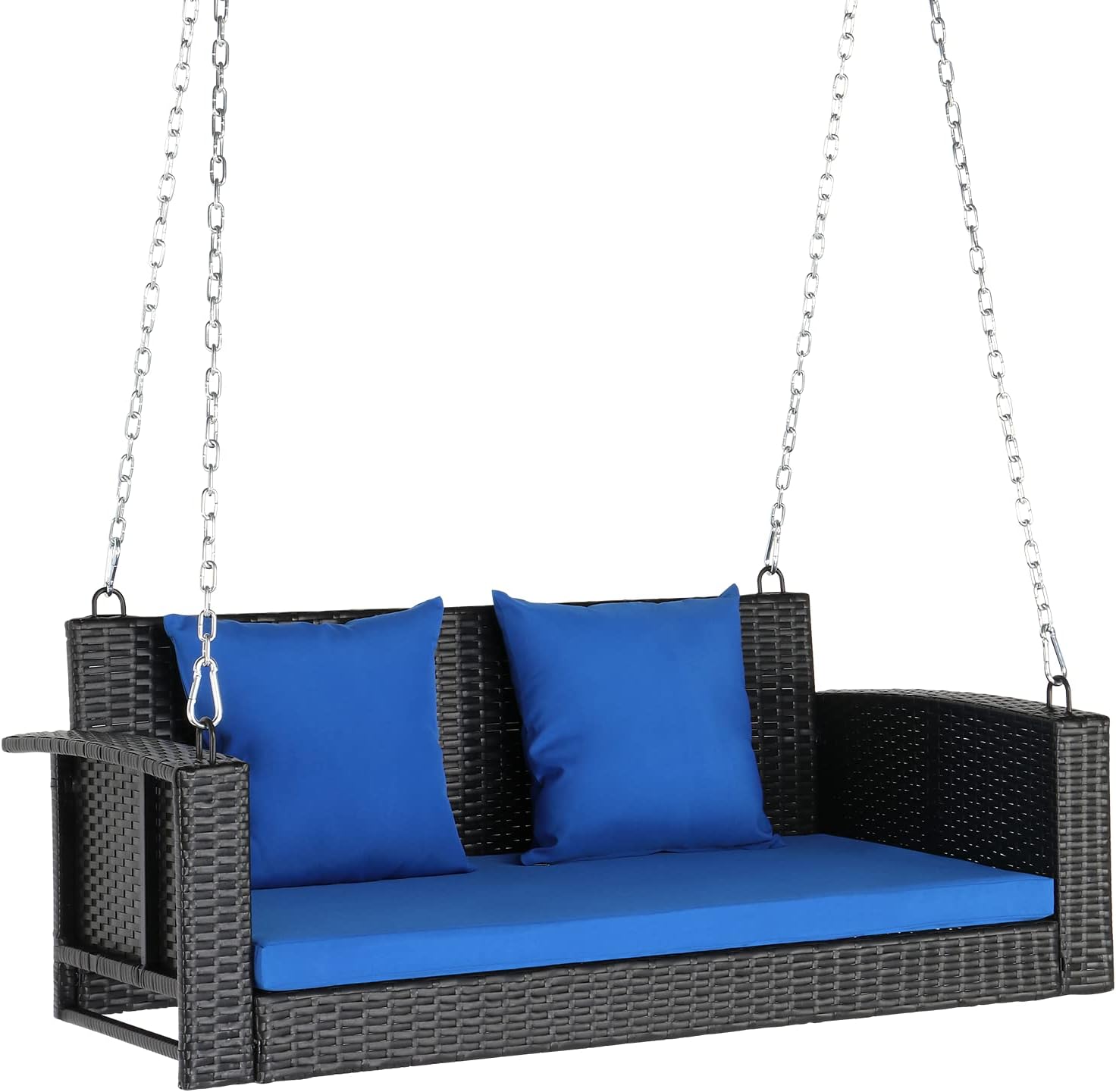 VINGLI Rattan Porch Swing, Heavy Duty 800 LBS Outdoor Hanging Seat with Extra Cushion and Adjustable Chain, the Porch Swing Seat Made by Wicker Suits for Garden, Yard, Lawn (Black, 4 FT)