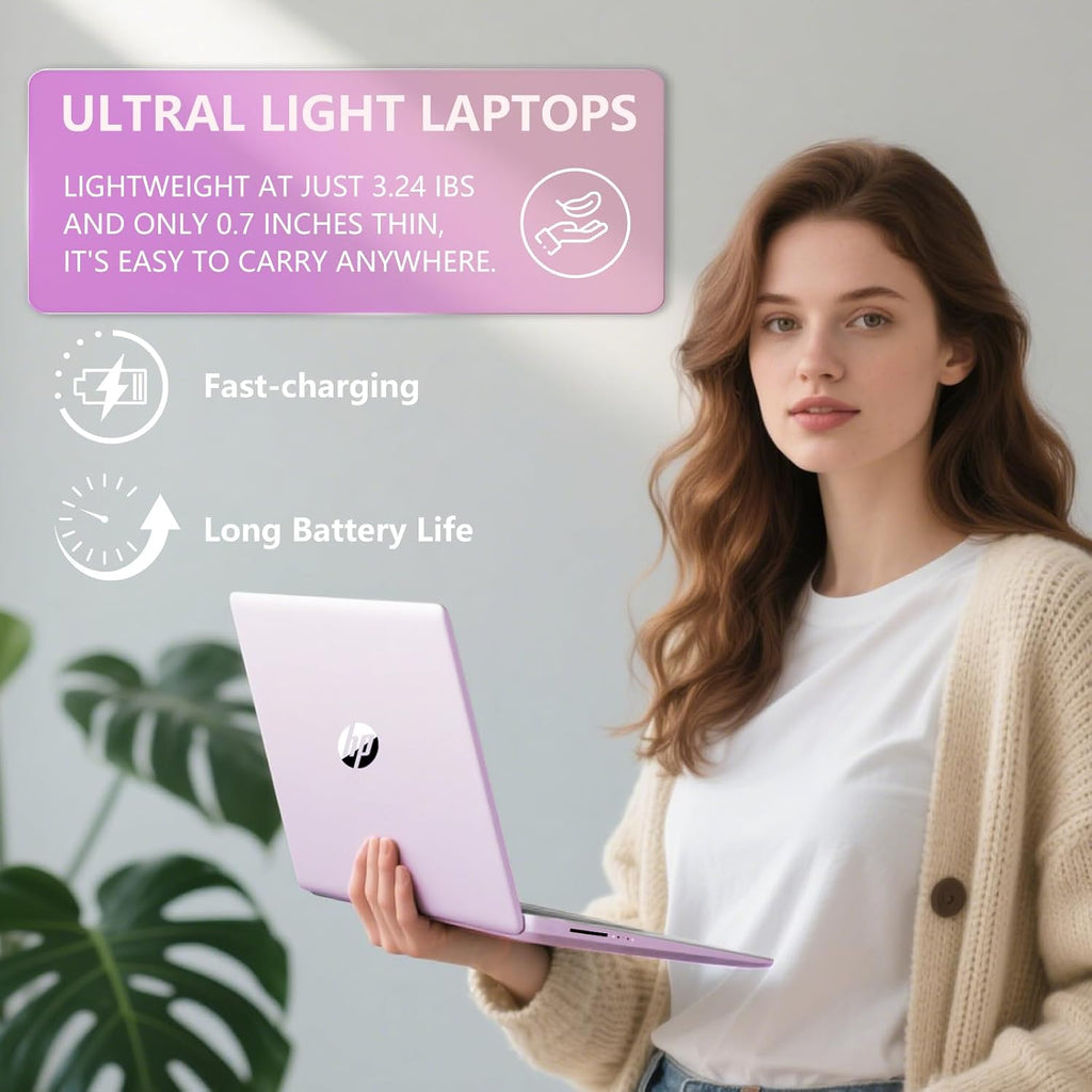 HP 14 Elite Laptop, 8GB RAM, 1.12TB Total Storage (128GB UFS+1TB Cloud), Honey Lavender, Office 365, Intel 4-Core, Win11, Copilot AI, 11Hr Battery, Alpacatec Mouse