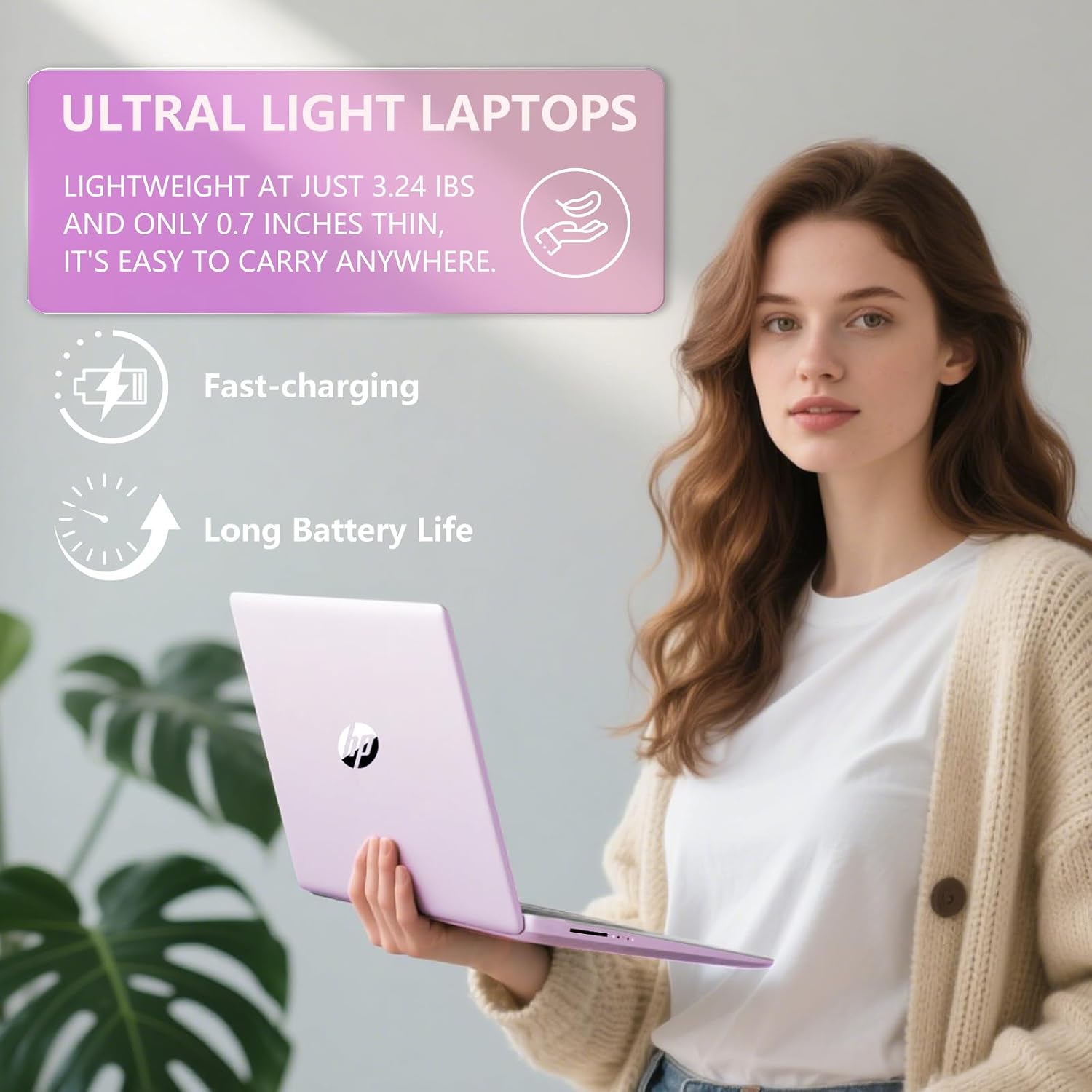 HP 14 Elite Laptop, 8GB RAM, 1.12TB Total Storage (128GB UFS+1TB Cloud), Honey Lavender, Office 365, Intel 4-Core, Win11, Copilot AI, 11Hr Battery, Alpacatec Mouse