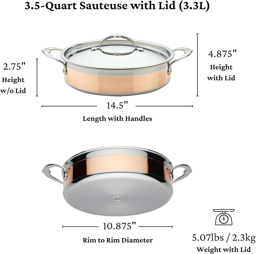 Hestan - CopperBond Collection - 100% Pure Copper Sauteuse, Induction Cooktop Compatible, 3.5 Quart