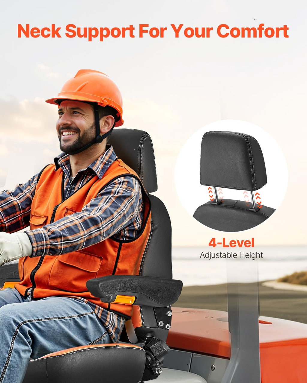 VEVOR Universal Forklift Seat, Tractor Seat with Adjustable Back, Armrest, Headrest & Safety Belt, Secure Tractor Seat with Micro Switch, Ergonomic Lawnmower Seat for Skid Loader Bulldozer