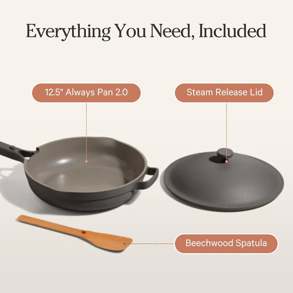 Our Place Large Always Pan | 12.5' Ceramic Pan with Modular Lid & Beechwood Spatula | Patented 10-in-1 Nonstick, Non-Toxic Cookware Made Without PFAS | Induction & Oven-Safe up to 450°F | Char