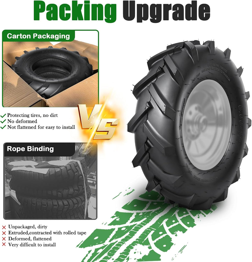 TRIPOWER 6-12 Farm Tractor Tires, Set of 2, 6x12 NHS Garden AG Tires Compatible with Kubota B7100 Series, 6-Ply Tubeless, Tire Only, Rim Not Included