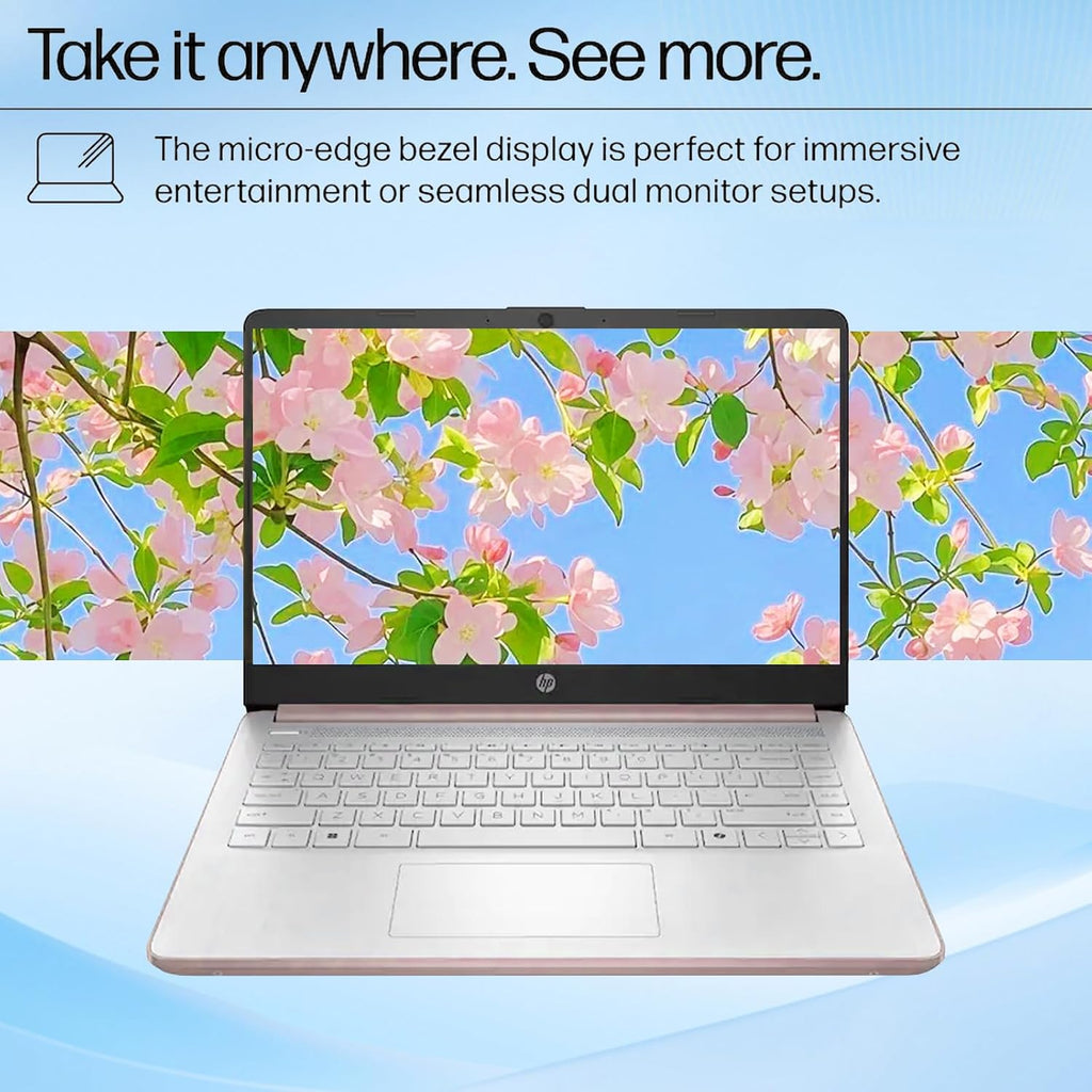 HP 14' HD Student Business Laptop, Intel Quad-Core N150, 8GB RAM, 192GB Storage, (128GB eMMC+64GB SD Card), 1 Year Office 365, Slim Design, Webcam, HDMI, Bluetooth, WiFi, Win 11, Rose Gold