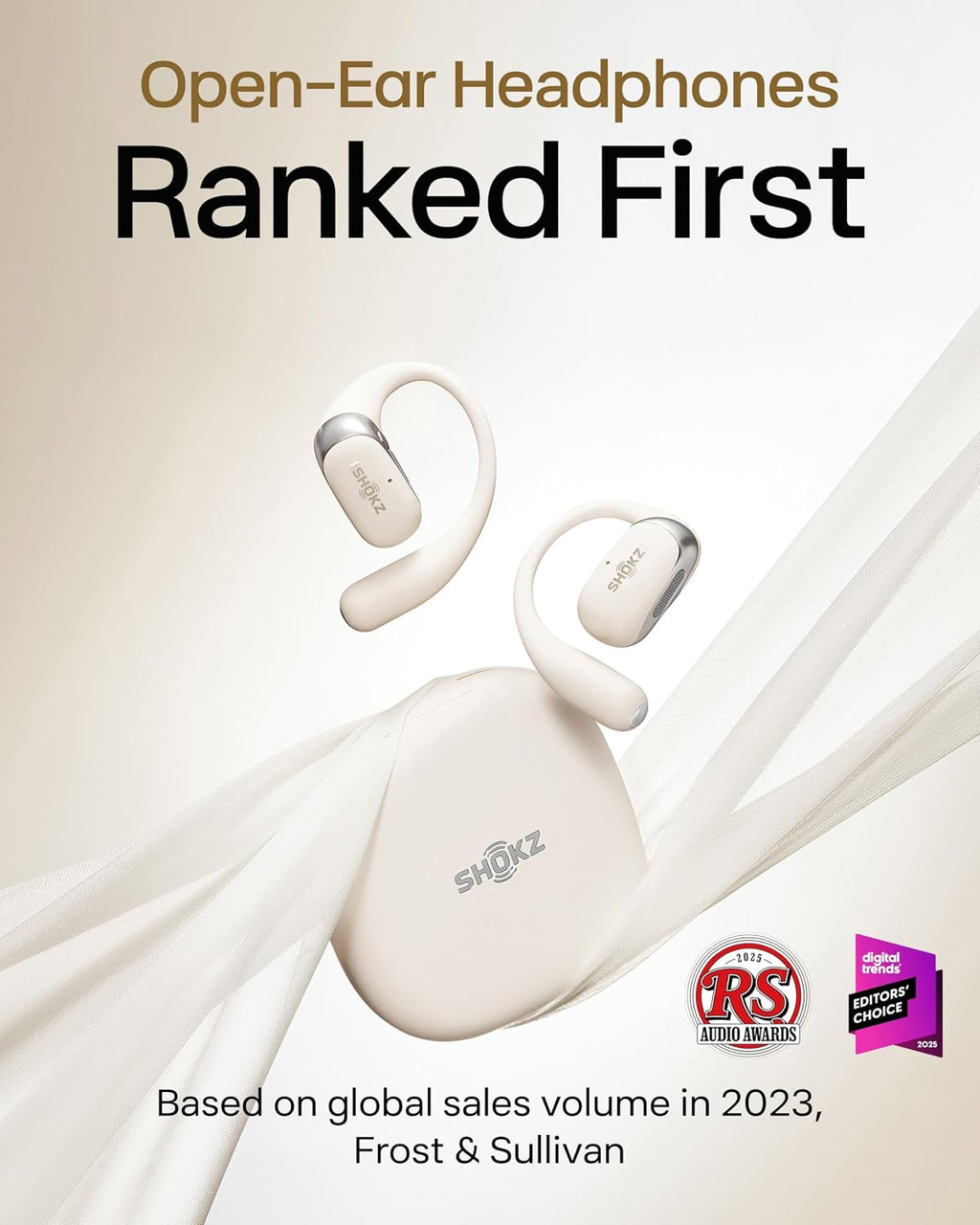 SHOKZ OpenFit 2 Open-Ear Headphones,True Wireless Bluetooth Earphones with Microphone,Earhook Earbuds with 48 Hours of Playtime,Fast Charging,IP55 Water-Resistant,with Carrying Bag,Beige,Bluetooth5.4
