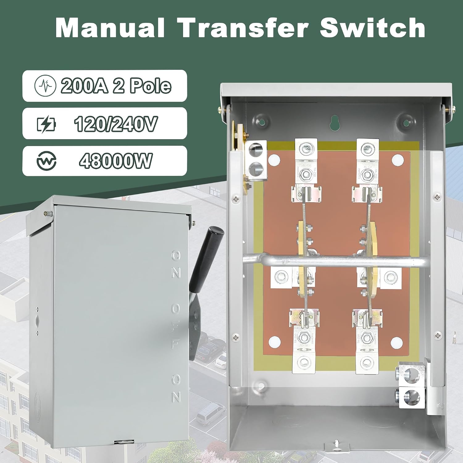 200 Amp Manual Transfer Switch, 2/3 Pole 120/240V Transfer Switch for Home Generator, 48000W General-Duty Double-Throw Safety Switches, NEMA 3R Standards for Outdoor and Indoor