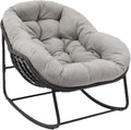 Indoor & Outdoor Rocking Chair, Oversized Rattan Royal Rocking Chair with Padded Cushion, Rocker Egg Chair for Living Room, Patio, Front Porch, Backyard, Grey