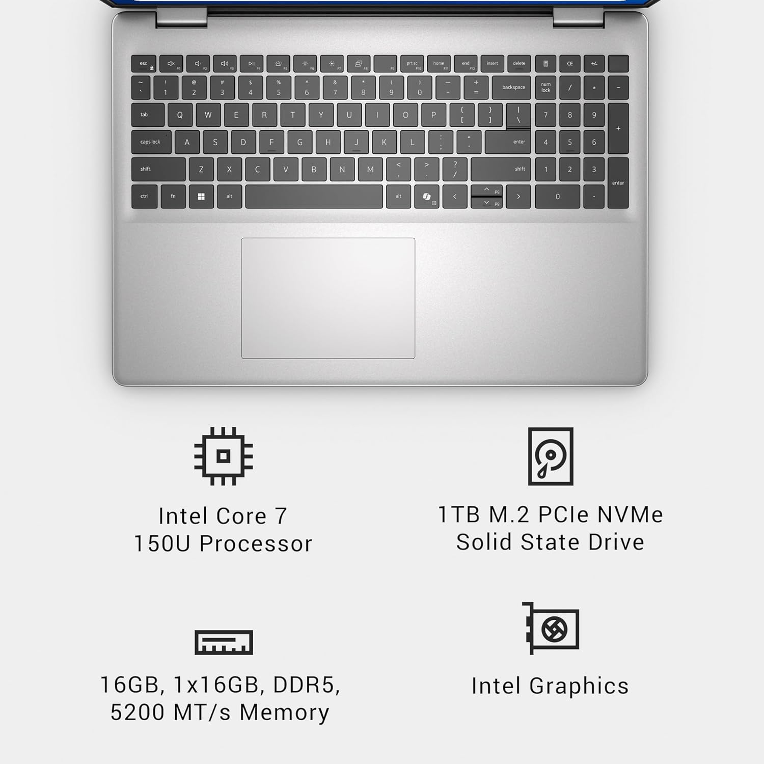 Dell 16 Laptop DC16251-16.0-inch 16:10 FHD+ Display, Intel Core 7 150U, 16GB DDR5 RAM, 1TB SSD, Intel Graphics, Windows 11 Home, Onsite Service - Platinum Silver (Metal Chassis)