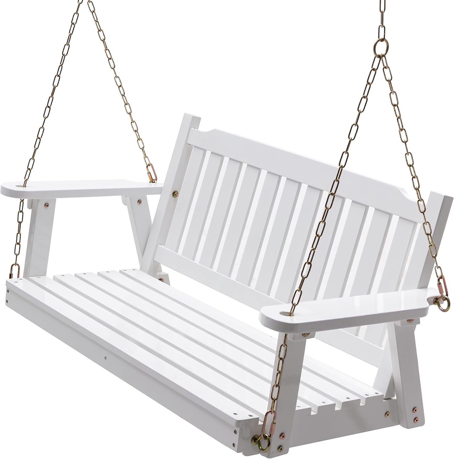 Anraja Wooden Porch Swing 2-Seater Bench Swing with Hanging Chains Heavy Duty 800 LBS for Outdoor Patio Garden Yard, Large 4 Ft, White