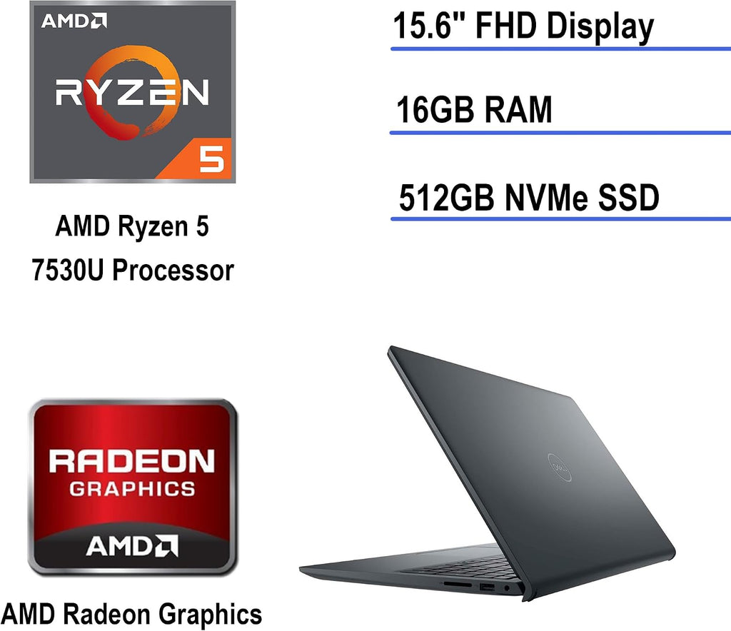 Dell Inspiron 15 3535 15.6' Touch Screen FHD Business Laptop, AMD Ryzen 5 7530U Processor (Beats i7-1165G7) 16GB RAM 512GB PCIe SSD USB-C,WI-FI, Bluetooth, HDMI, Win11 Carbon Black