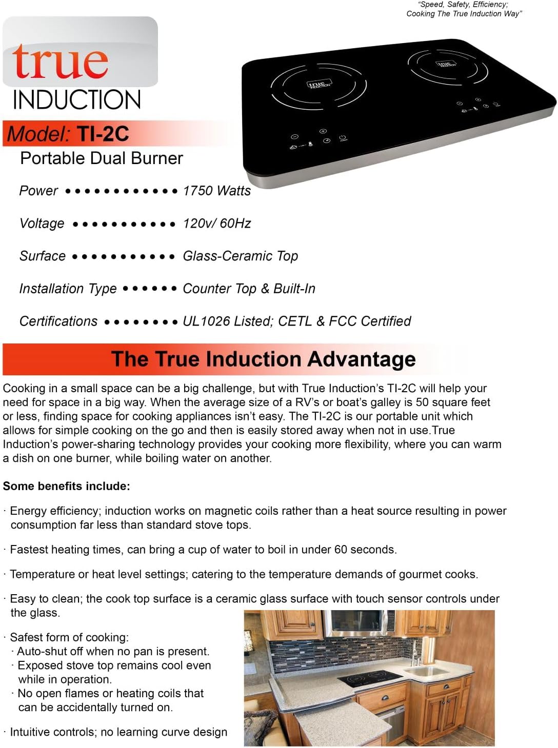 TI-2C 23 inch Portable Dual Induction Glass-Ceramic Cooktop, 1750W, UL1026 Certified with FREE Travel Bag & Burner Covers