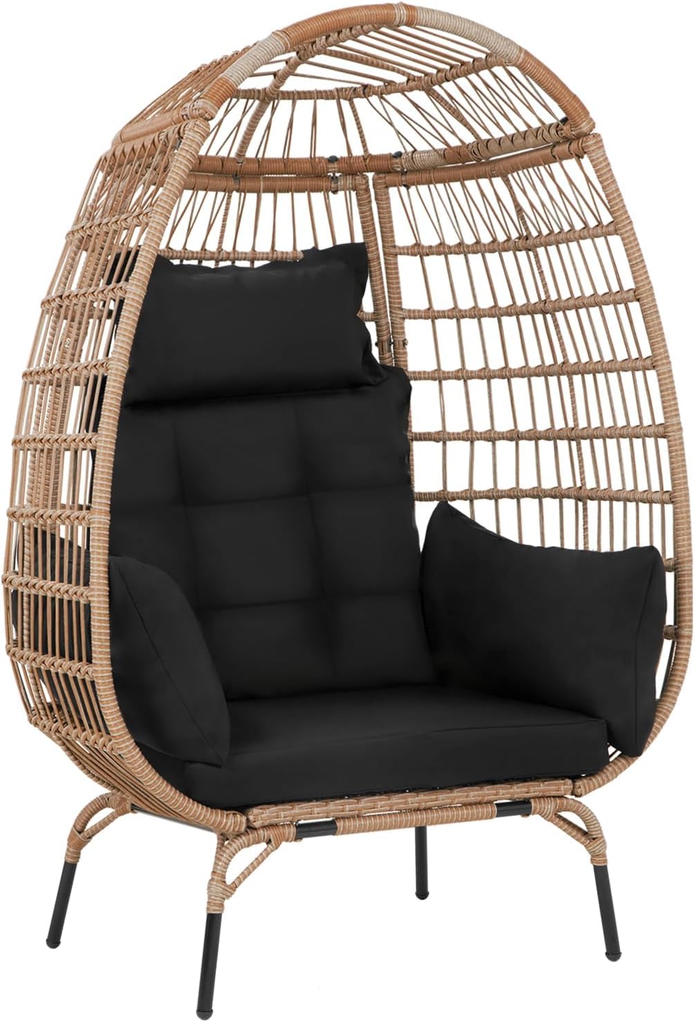 Oversized Egg Chair with Stand, Room Decor Aesthetic Reading Chair, Lounge Chairs for Outside Wicker Egg Chair, Outdoor Chairs Comfortable Rattan Chair, 352Lb Capacity Patio Chairs Outdoor Furniture