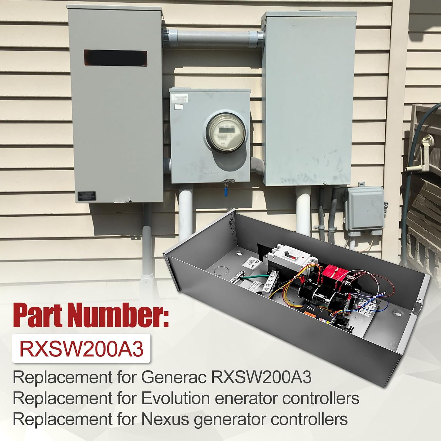 200 Amp Automatic Transfer Switch w/Power Management Replacement for Generac RXSW200A3 Single Phase Transfer Switch NEMA 3R 8-24KW Outdoor Rated Aluminum Enclosure for Indoor and Outdoor Use