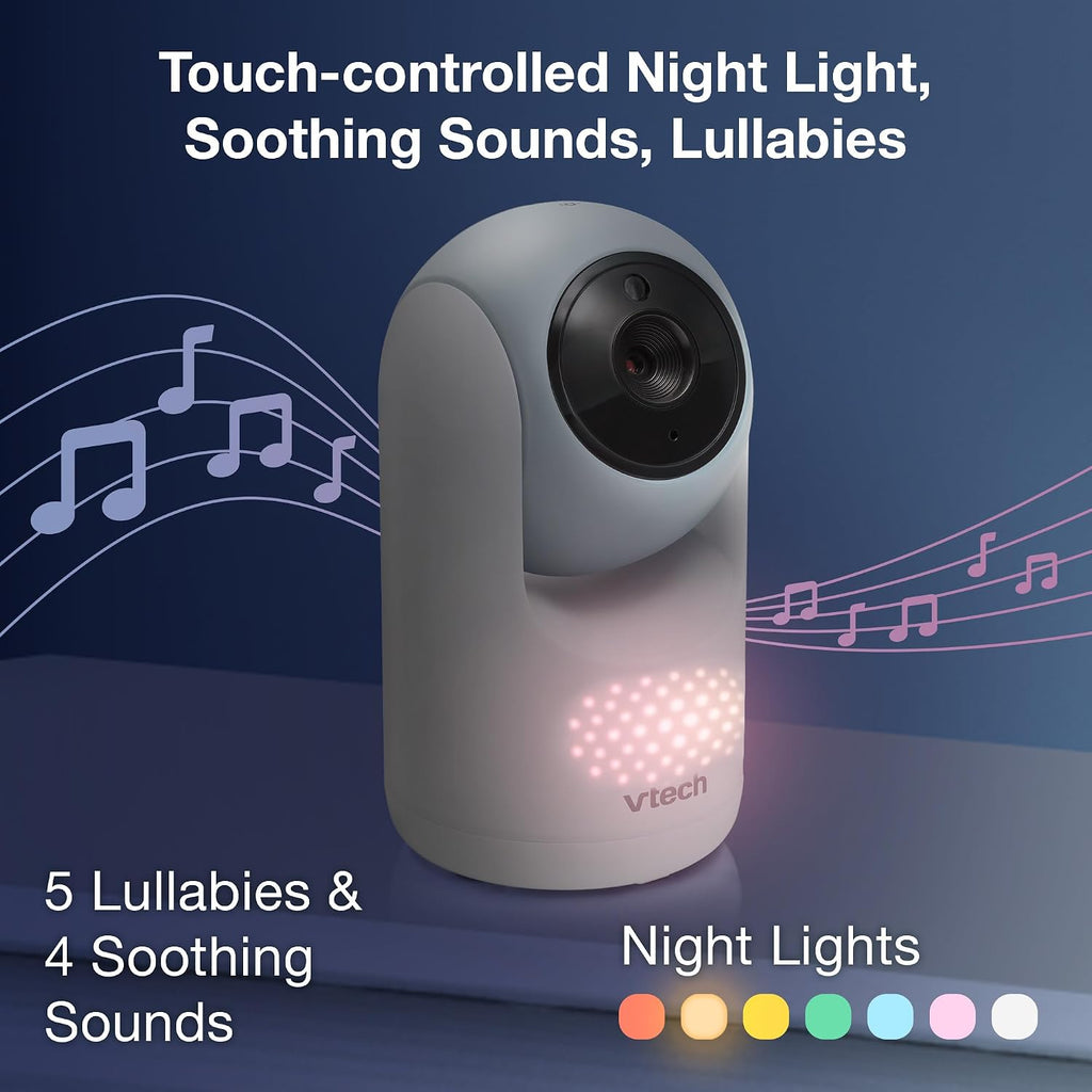 VTech 2-Cameras Video Baby Monitor with 7' Color LCD Screen, Rechargeable Battery, Video and Audio Streaming, Pan-Tilt-Zoom, Touch Multi-Color Night Light, Two-Way Talk: Advanced Max Twin (Blue)
