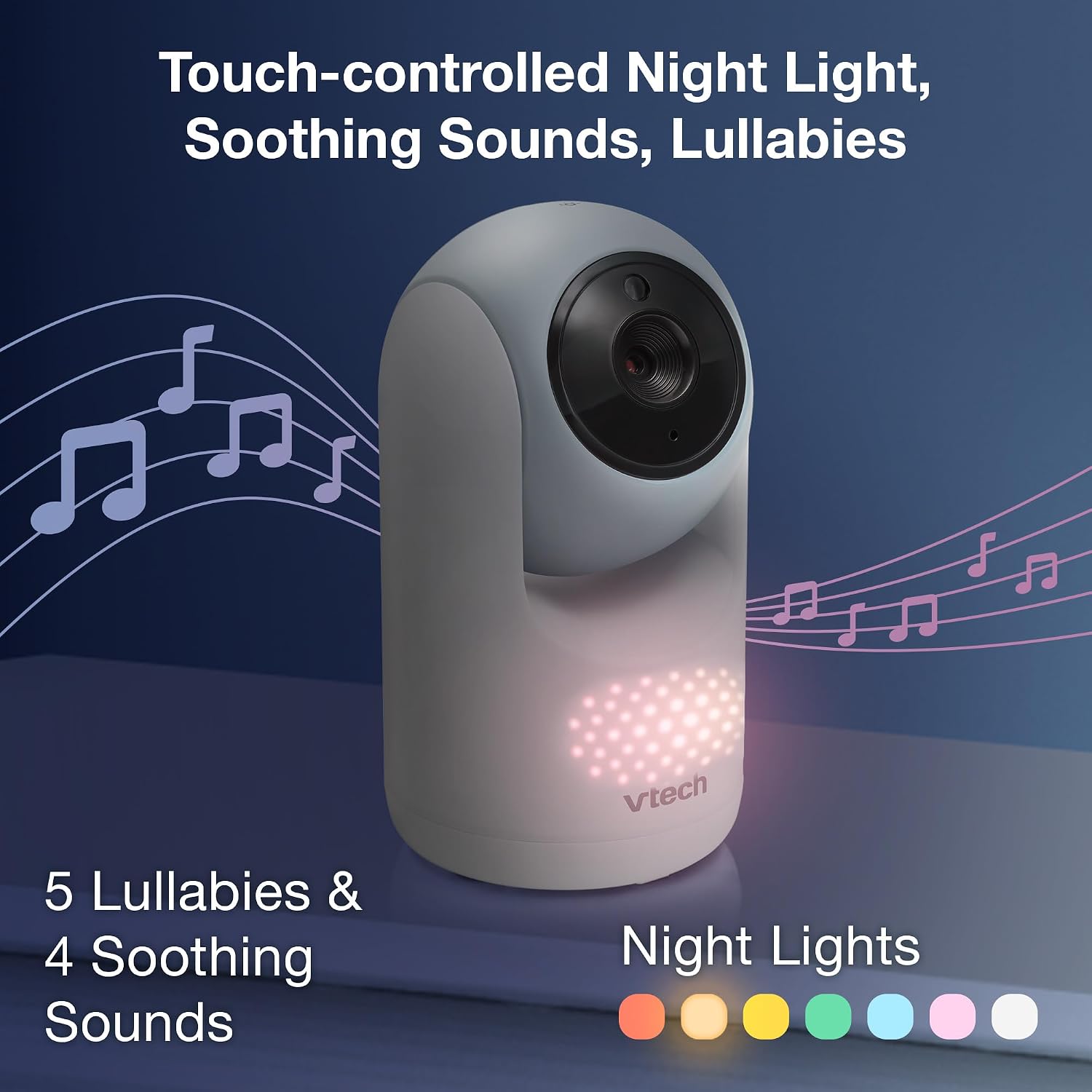 VTech 2-Cameras Video Baby Monitor with 7' Color LCD Screen, Rechargeable Battery, Video and Audio Streaming, Pan-Tilt-Zoom, Touch Multi-Color Night Light, Two-Way Talk: Advanced Max Twin (Blue)