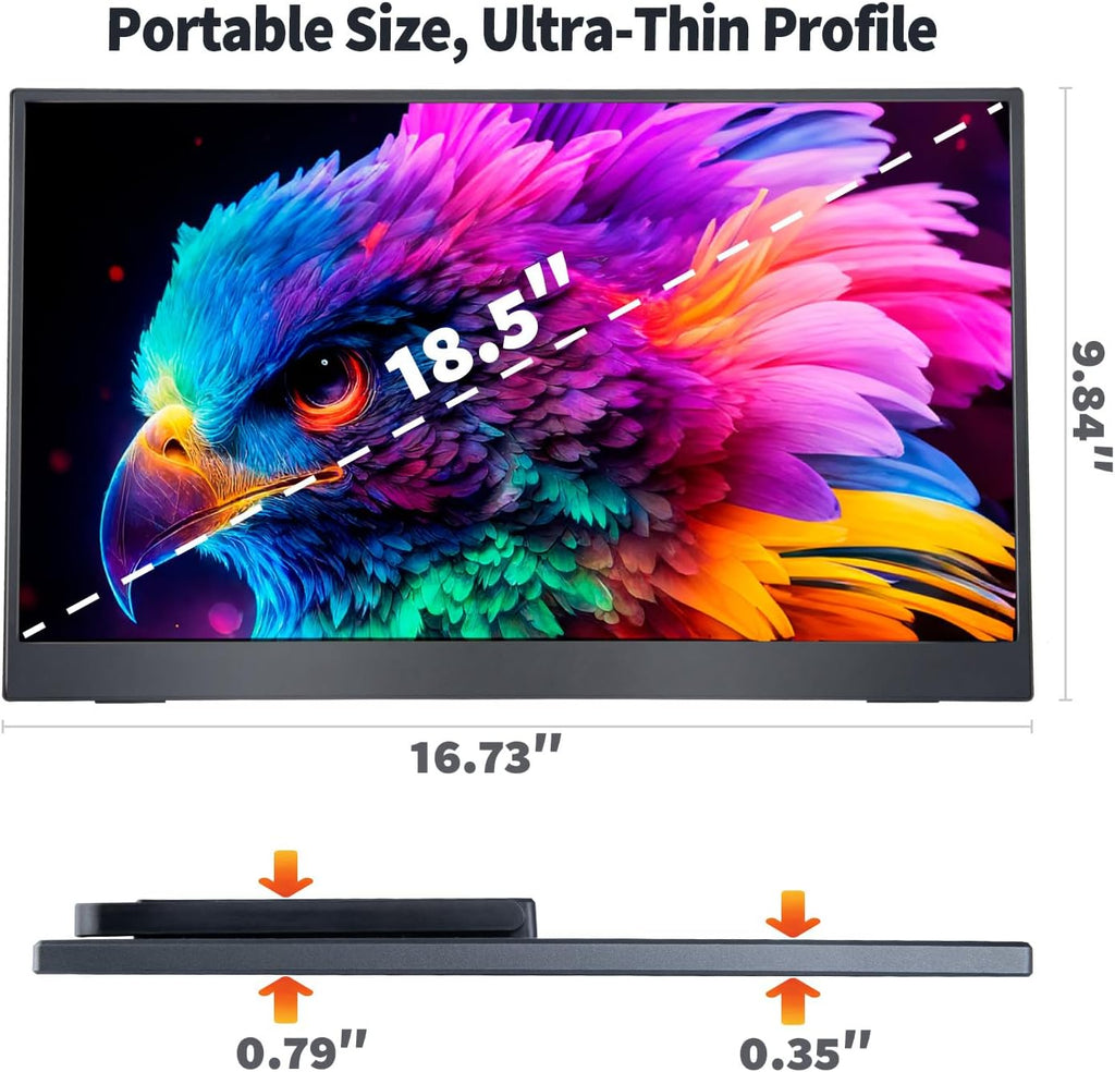 18.5 Inch Large Portable Monitor for Laptop, 120Hz 1080P FHD IPS Portable Travel Second Screen Display for/Phone/Xbox PS4/5, 100% sRGB, Dual Speakers, VESA & Storage Bag
