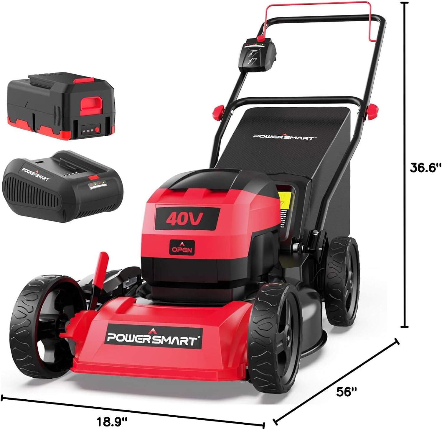 PowerSmart 40V 17' Cordless Lawn Mower with 4.0Ah Battery and Charger, Brushless Motor, up to 1/8 Acre, 3-in-1 (MB2417A)
