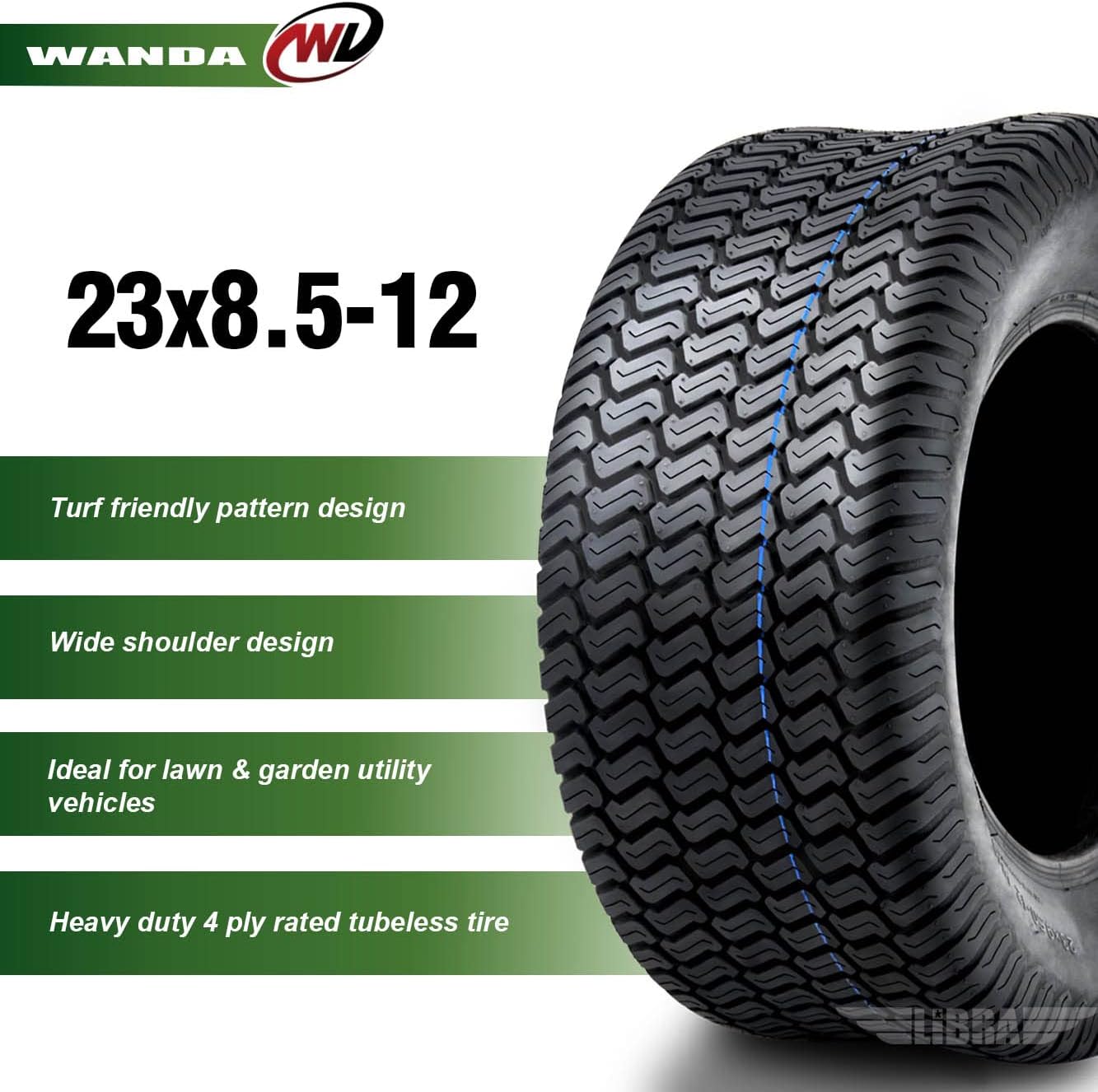 WANDA 23X8.5-12 Lawn Mower Tractor Cart Turf Tires 4 Ply 23x8.5x12 -Set 2-13046