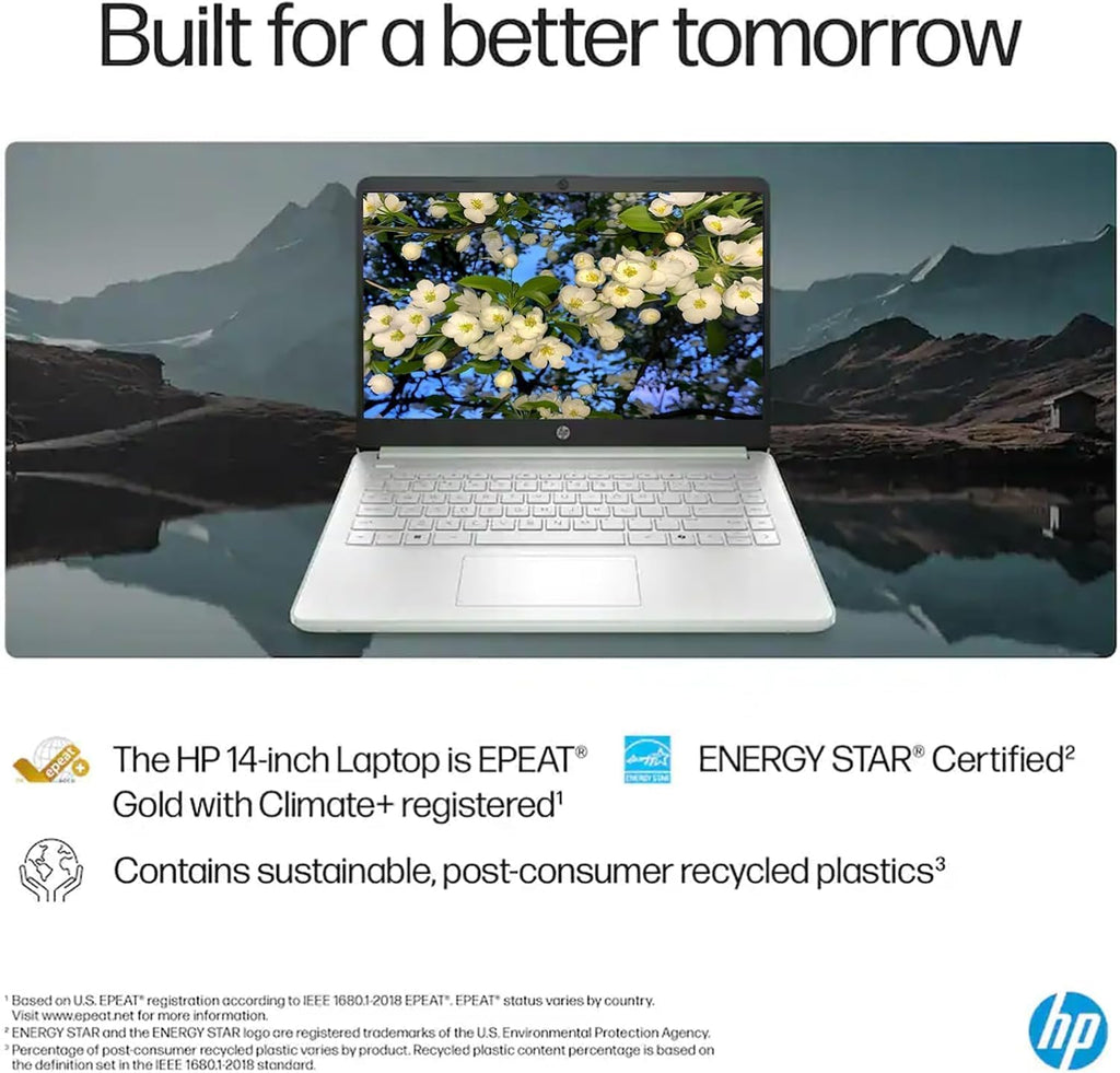 HP 14' HD Student Business Laptop, Intel Quad-Core N150, 8GB RAM, 192GB Storage, (128GB UFS+64GB SD Card), 1 Year Office 365, Webcam, HDMI, Bluetooth, WiFi 6, Win 11 Pro, Slim Design, Willow Green