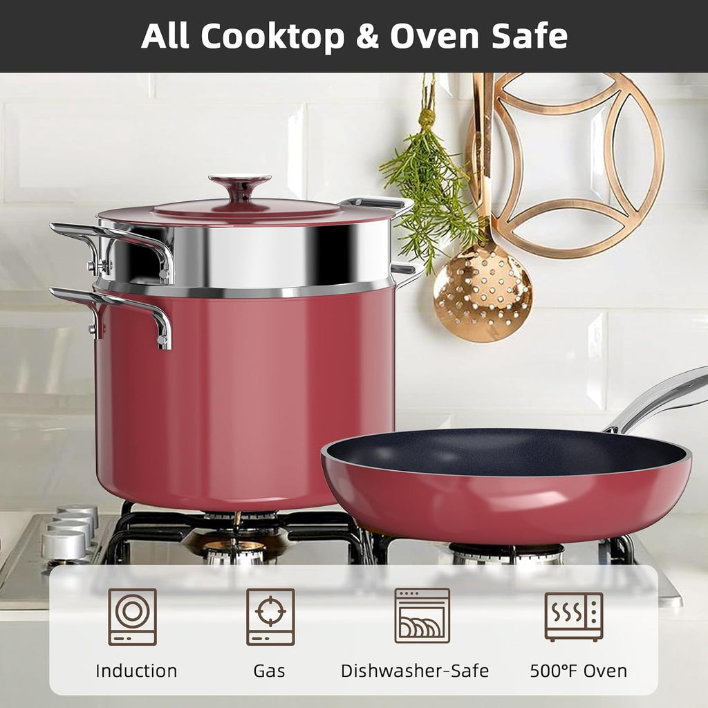 Nuwave Lux 13pc Forged Lightweight Cookware Set PFAS Free, Healthy G10 Duralon Ceramic Coating, Ultra Non-Stick, Stay-Cool Handles, Works on All Cooktops & Induction Ready