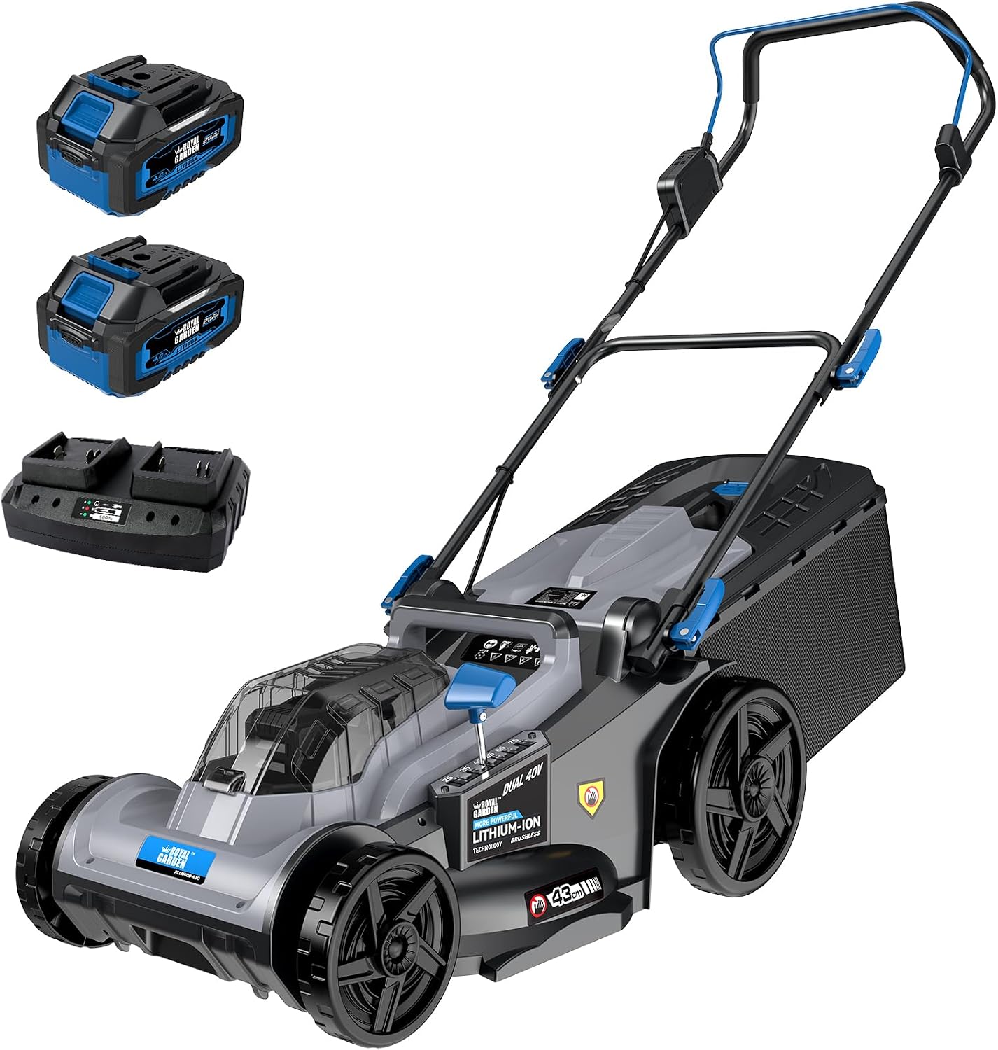 ROYAL GARDEN Electric 40V 17 Inch Cordless Lawn Mower Walk Behind Brushless Push Mower 6-Height Adjust Portable & Lightweight 2 x 20V Batteries and Charger Lawn Mowers Suitable for Garden Small Yards