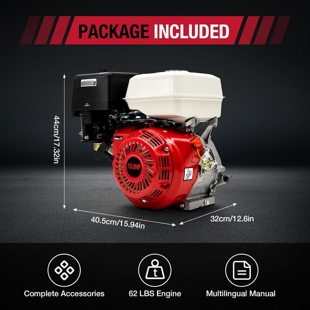 15HP Gas Engine Motor, 420CC 4 Stroke OHV Pull Start 3600RPM Industrial Grade Gasoline Powered Multi-Use Engine Air Cooled for Water Pump Go-Karts Lawnmowers
